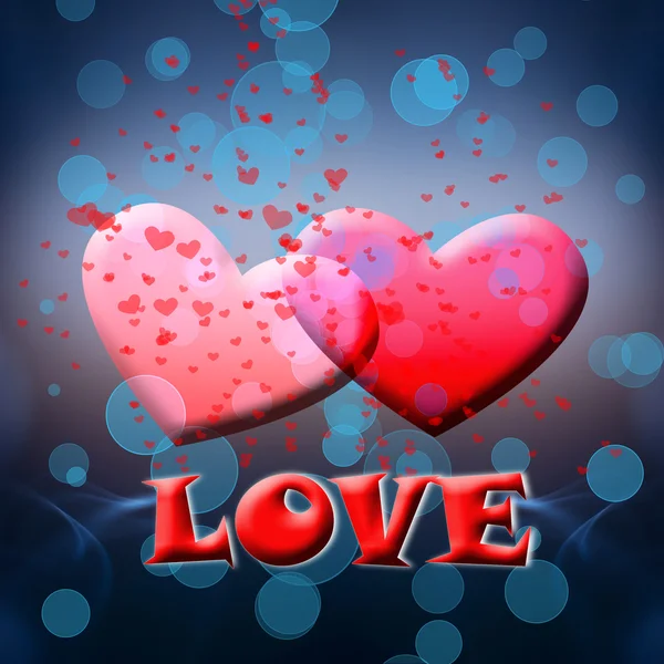Two red valentine hearts on a blue background. — Stock Photo, Image