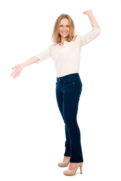 Beautiful young student waving her hand. — Stock Photo, Image