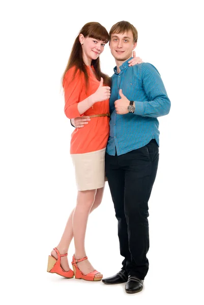 Unga älskar par visar tummen upp — Stockfoto