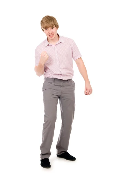 Cute young guy clenching his fist in triumph — Stock Photo, Image