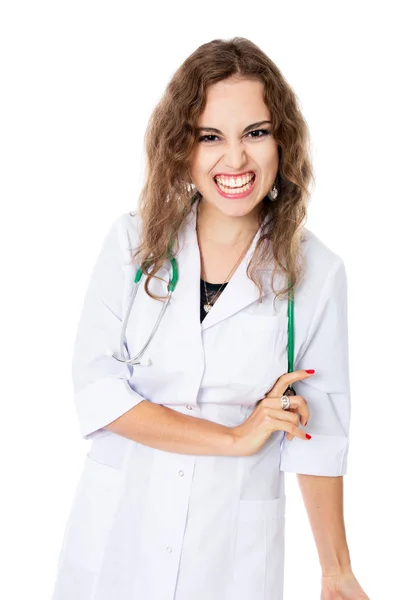 Portret nieszczęśliwa kobieta młody lekarz — Zdjęcie stockowe