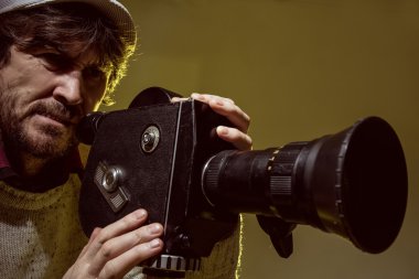 eski film film kamera adam. film çekim