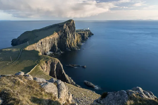 Punto Neist Faro Isola Del Cielo Tramonto Lunga Esposizione — Foto Stock