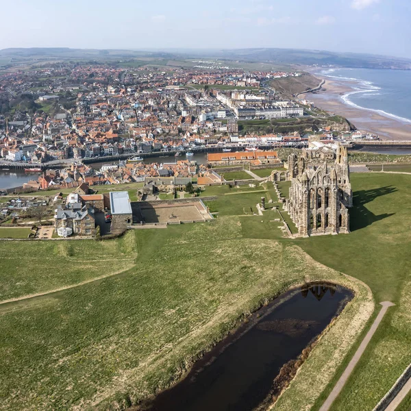 Elevated View Whitby Harbour Town Abbey Square Format — Stock Photo, Image