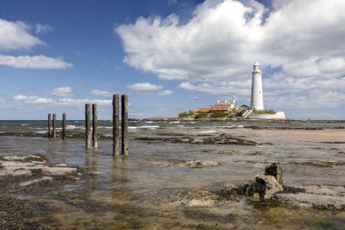 st marys lighthouse near whitley bay approaching high tide daytime no people