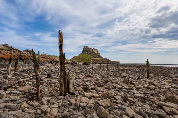 Линдисфарнский Замок Святой Остров Пристани Берегу Людей — стоковое фото