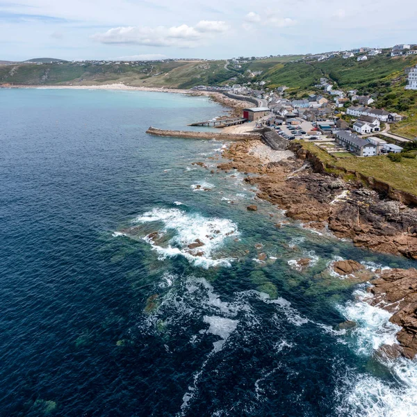 Sennen Cove Cornwall Showing Rocky Shore Beach Village Lifeboat Station — Stockfoto