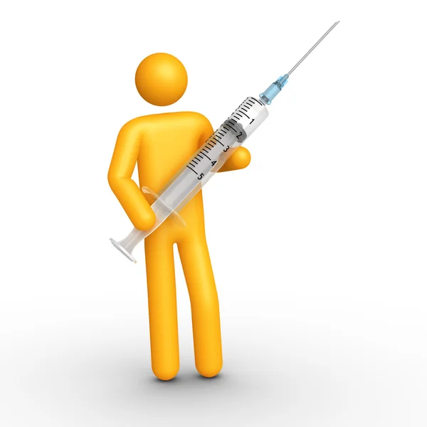 Stick figure holding syringe — Stock Photo, Image