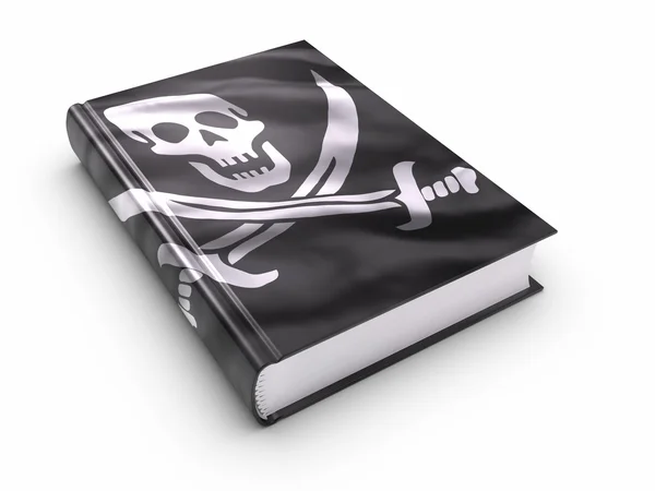 Boek bedekt met piraten vlag — Stockfoto