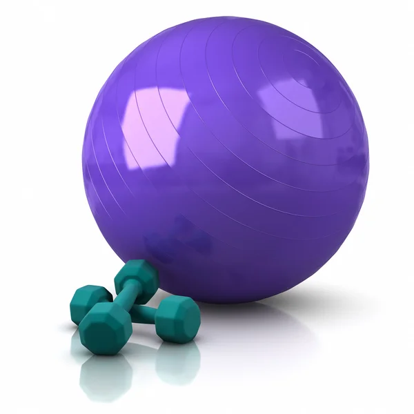 Fitness Ball and Weights — Stock Photo, Image