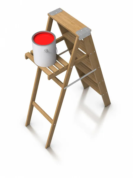 Escalera y cubo de pintura — Foto de Stock