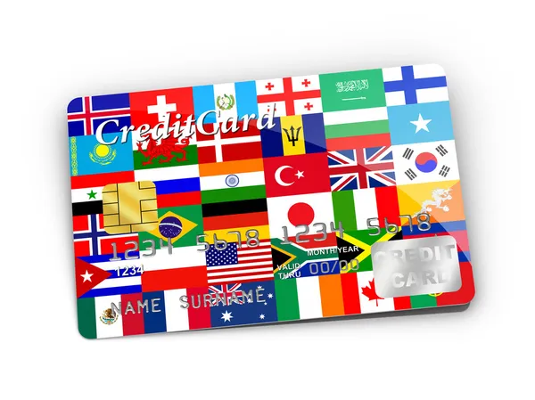 Carte de crédit couverte avec drapeaux . — Photo