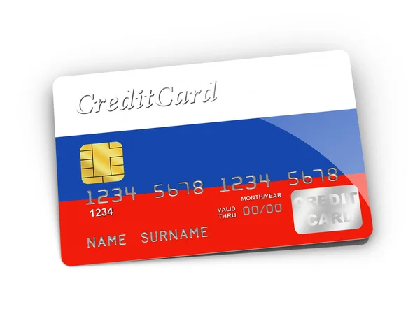 Creditcard bedekt met Rusland vlag. — Stockfoto