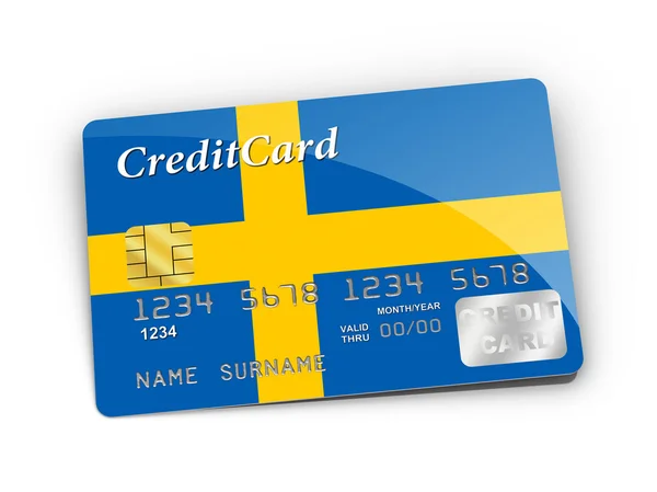 Creditcard bedekt met Zweedse vlag. — Stockfoto