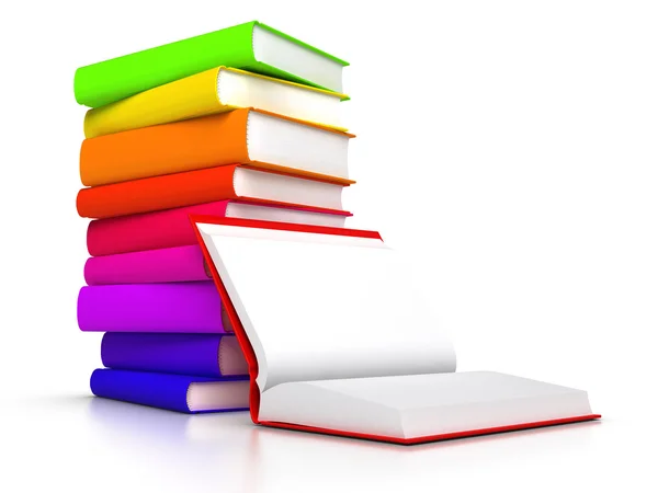 Open book front of stack of books — Stock Photo, Image