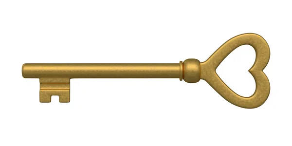 Coração em forma de chave de esqueleto dourado — Fotografia de Stock