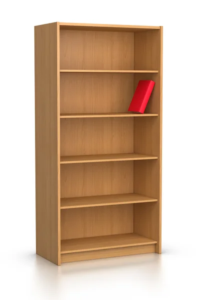Rode boek in lege boekenkast — Stockfoto