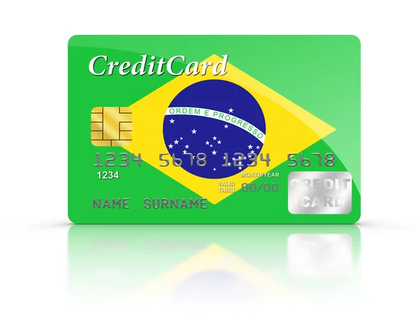 Creditcard bedekt met Brazilië vlag. — Stockfoto