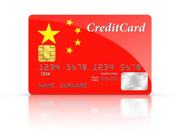 Tarjeta de crédito cubierta con bandera de China . —  Fotos de Stock