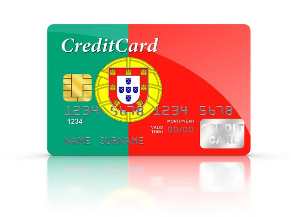 Carte de crédit couverte par le drapeau portugais . — Photo