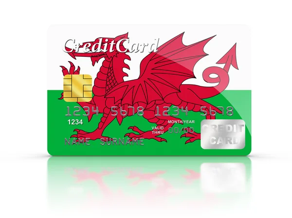 Creditcard bedekt met wales vlag. Stockfoto