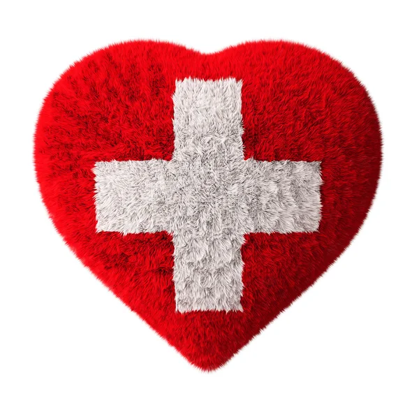 Flag of Switzerland - Fluffy Heart - First aid — Stock Photo, Image