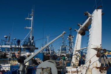 balıkçı gemileri bir Harbor üzerinde dağınık bir görünüm