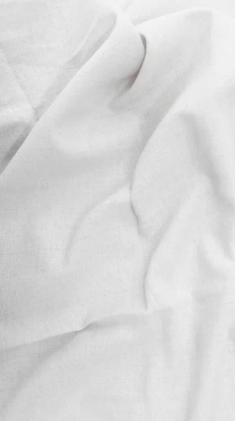 有机棉织物背景白色亚麻布帆布皱曲天然棉织物天然手工亚麻布顶景背景有机纺织品白色亚麻布织物质感 — 图库照片