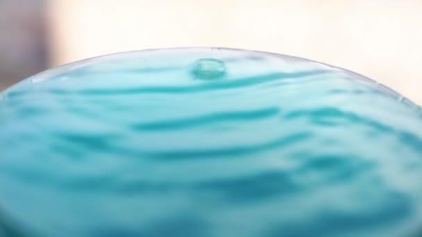 Een druppel water met golven, in slow motion. Een druppel water viel in de vloeistof en maakte een plons op het oppervlak. — Stockvideo