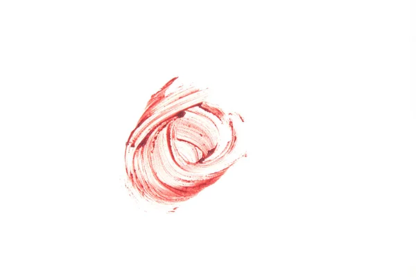 Круглый Мазок Блеска Губ Красный Цвет Выделяется Изолированном Белом Фоне — стоковое фото