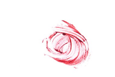 Dudak parlatıcısının yuvarlak lekesi. Kırmızı renk izole edilmiş beyaz arkaplanda vurgulanır. Güzellik kozmetik tasarımı için bir element.