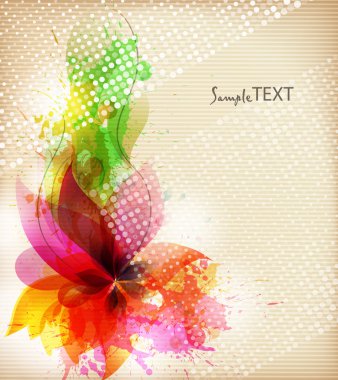 çiçek öğe ve renkli lekeleri ile sanatsal arka plan.