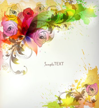 elle çizilmiş retro çiçek ve açıkları ile antika arka plan.