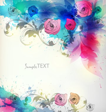 elle çizilmiş retro çiçek ve açıkları ile antika arka plan.