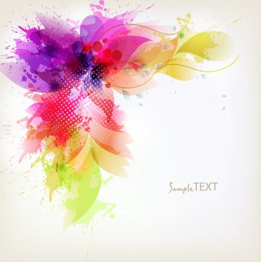 çiçek öğe ve renkli lekeleri ile sanatsal arka plan.