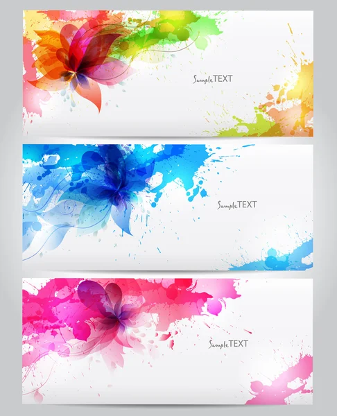 Fondo artístico abstracto con elemento floral y manchas de colores. Conjunto de tarjetas abstractas . — Vector de stock