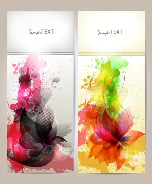 çiçek öğe ve renkli lekeleri ile sanatsal arka plan. soyut kart dizisini.