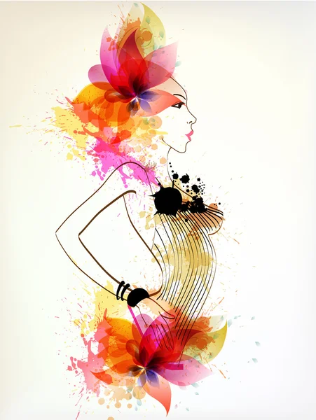 Belles femmes de mode avec fleur abstraite et taches . — Image vectorielle