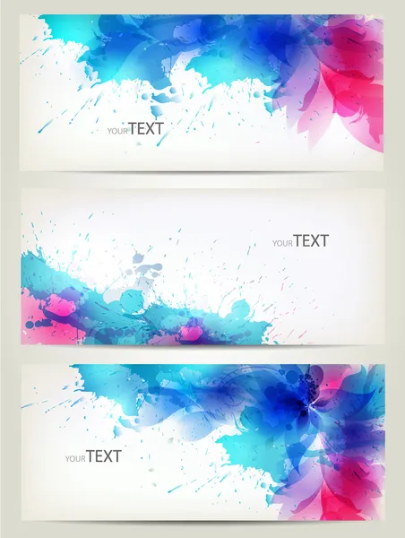 Set van abstracte kaarten met bloemen kleurrijke elementen met vlekken. — Stockvector