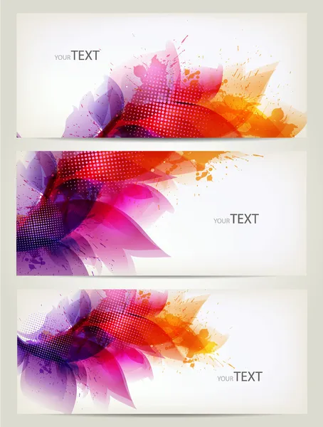 Conjunto de tarjetas abstractas con flores elementos de colores con manchas . — Vector de stock