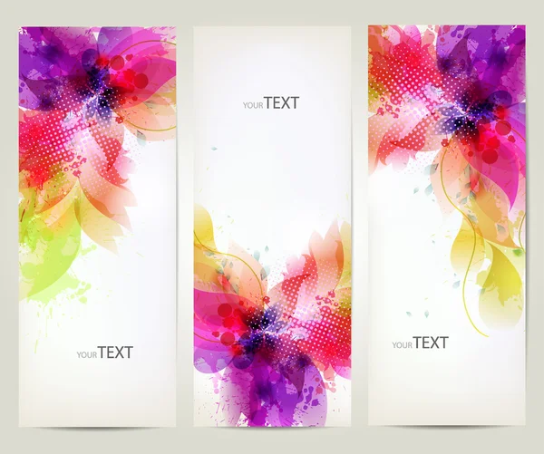 Conjunto de flores elemento y colorido blots.Design plantilla folleto con elementos florales — Vector de stock