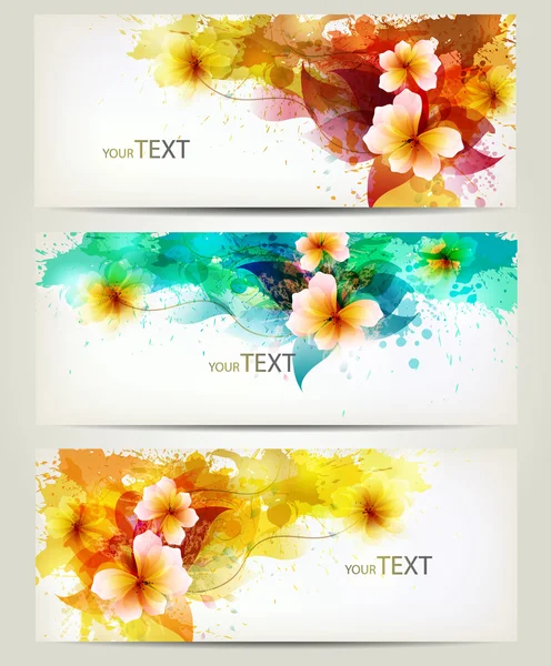 Aantal bloemen element en kleurrijke blots.design brochure sjabloon met florale elementen — Stockvector