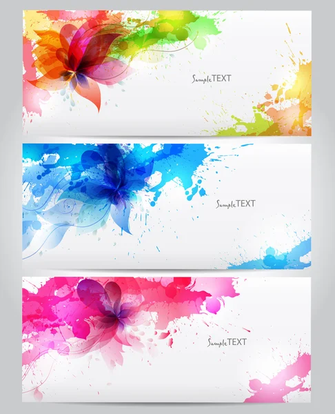 Abstract artistic Background with floral element and colorful blots. Set of abstract cards. — Stock Vector
