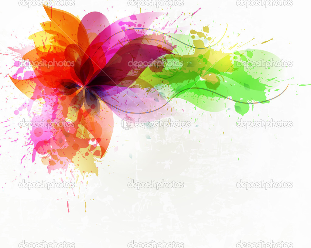 Abstract artistic Background with floral element and colorful blots.