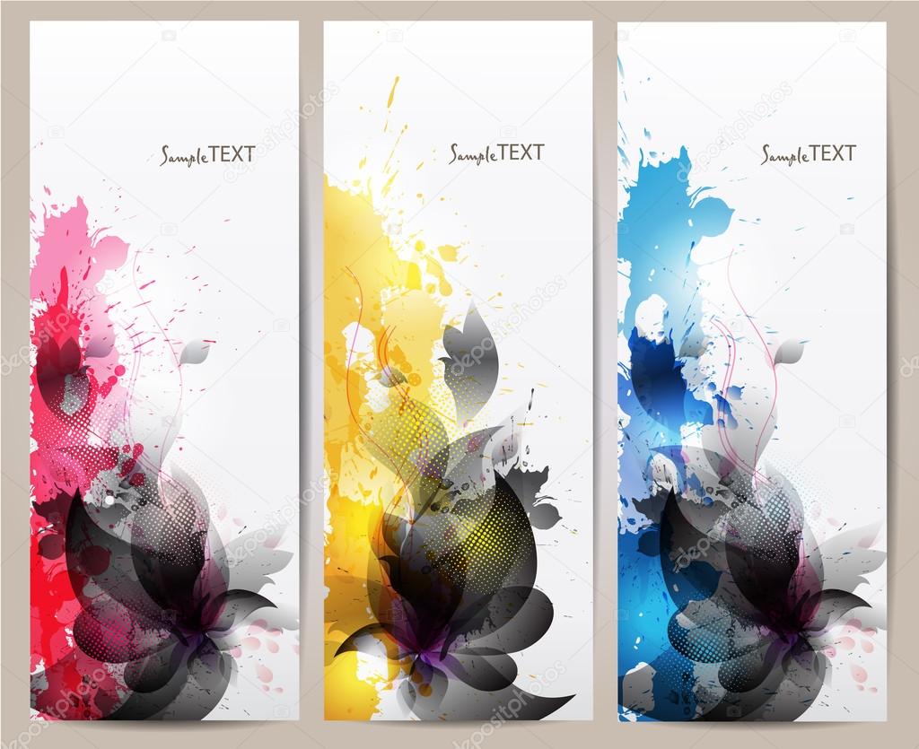Abstract artistic Background with floral element and colorful blots. Set of abstract cards.