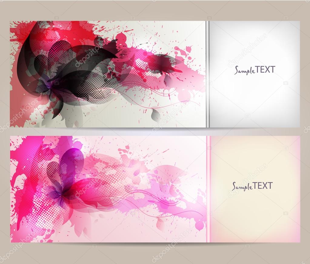 Abstract artistic Background with floral element and colorful blots. Set of abstract cards.