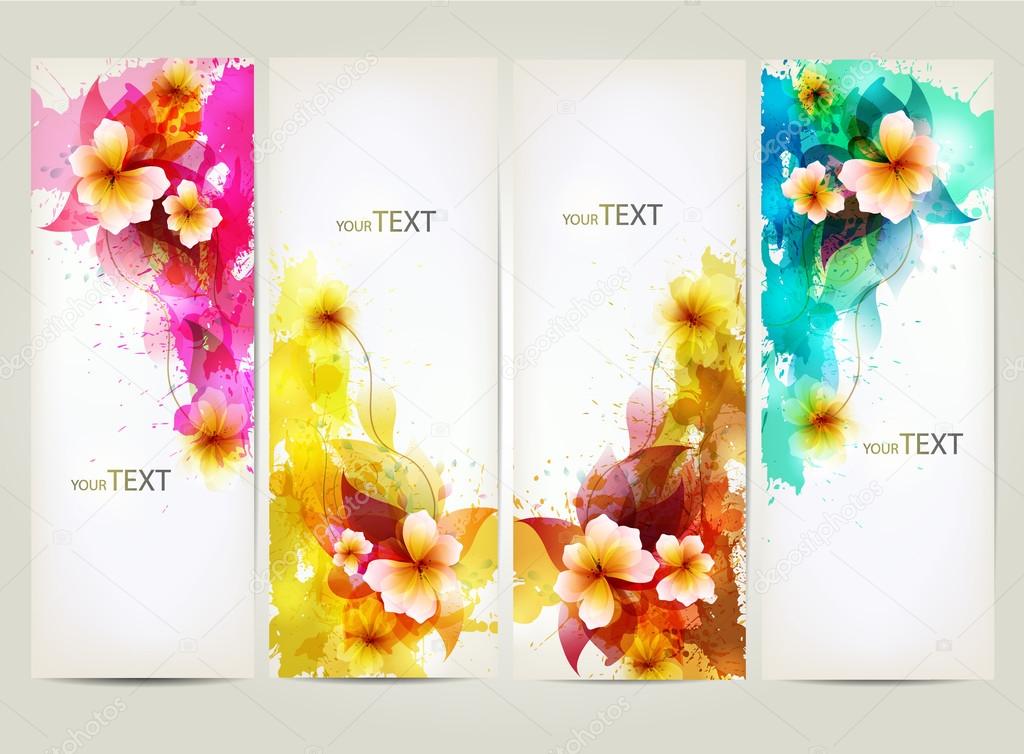 Set of flowers element and colorful blots.Design brochure template with floral elements