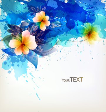 renkli lekeleri ile mavi soyut çiçek.