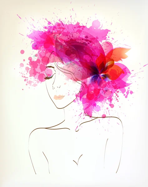 Hermosas mujeres de moda con flores rosas abstractas y manchas . — Vector de stock