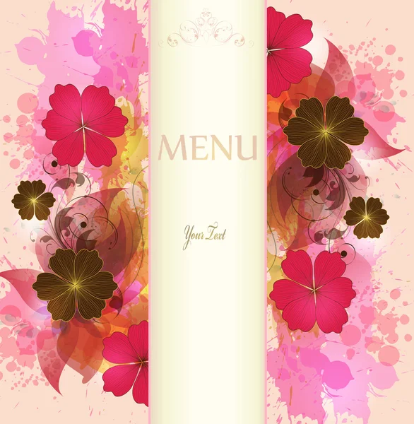 Design-Hintergrund mit handgezeichneten Vintage-Blumen und bunten Flecken. — Stockvektor